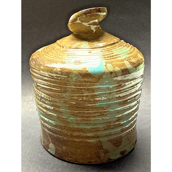 MCM Bailey Studio Art Pottery Glazed Vase Weed Pot Brown Green As Is - Picture 3 of 15